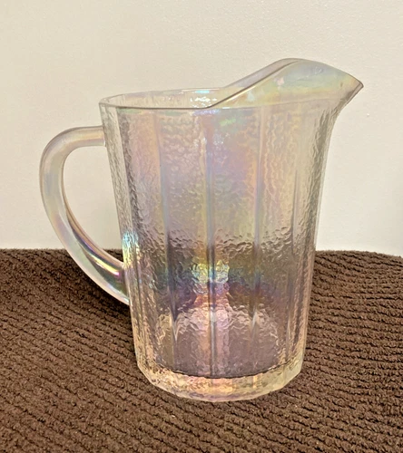 Vintage Iridescent Moon-Glow Dodecagon Federal Glass Pitcher 8" Clear