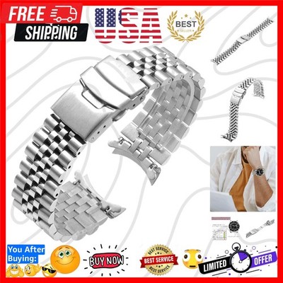 Stainless Steel Curved Ends Tapered 18mm 20mm 22mm 23mm 24mm Metal Watch Band...