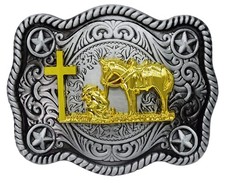 Religion Cross Cowboy Kneeling Prayer And Horse Design Belt Buckles flower f...