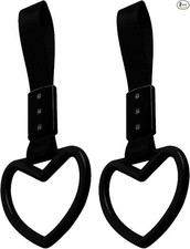 2PCS Heart-Shaped Car Handle Straps with Rear Bumper Warning Keyc Color: Black