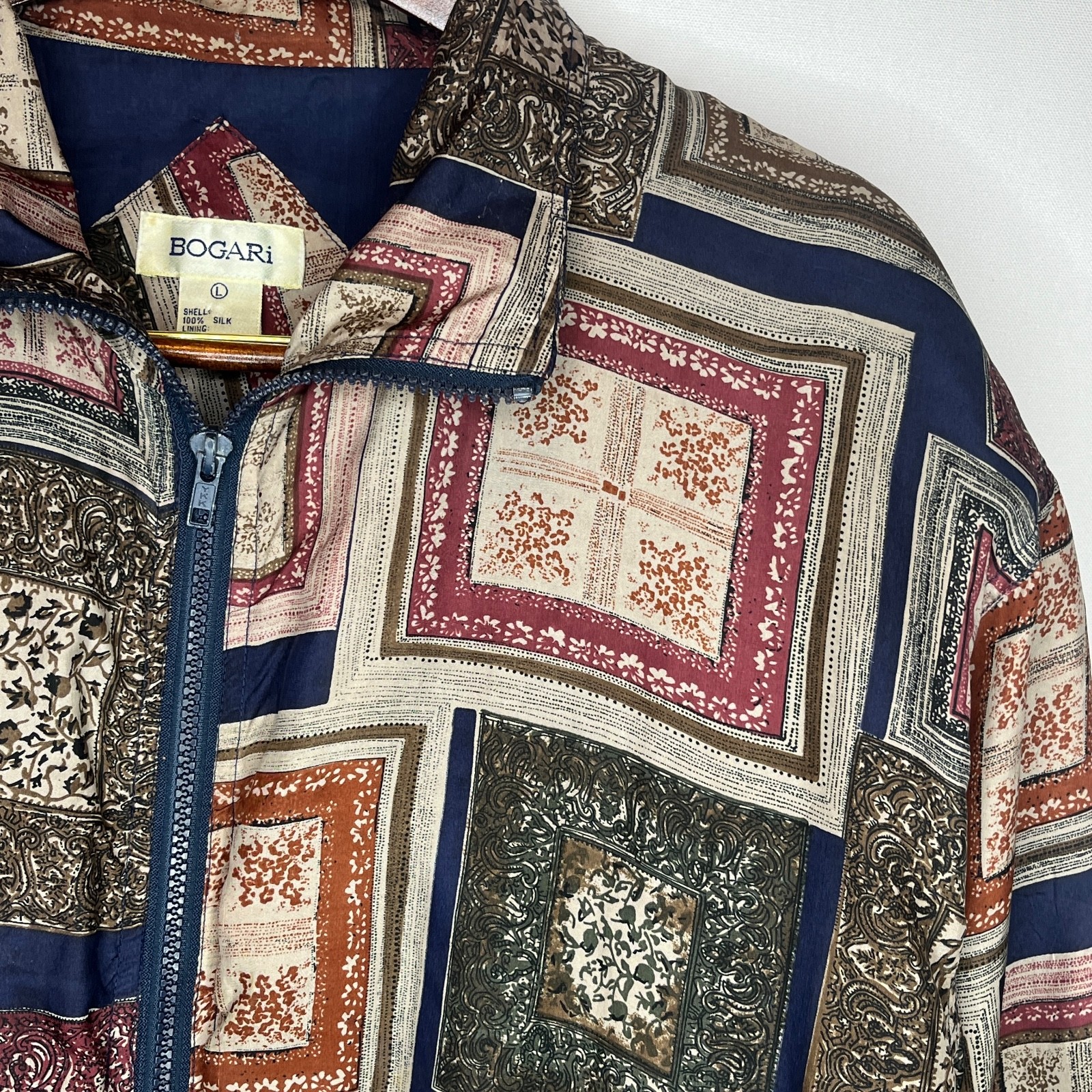 Bogari Silk Patchwork Zip Jacket Multicolor Vinta… - image 4