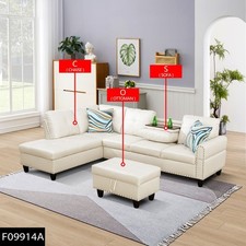 White Faux Leather Synthetic Leather 3-Piece Sofa Set