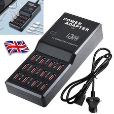 12 Ports USB Multi Charger Travel Wall AC Adapter UK Plug Hub Charging Station