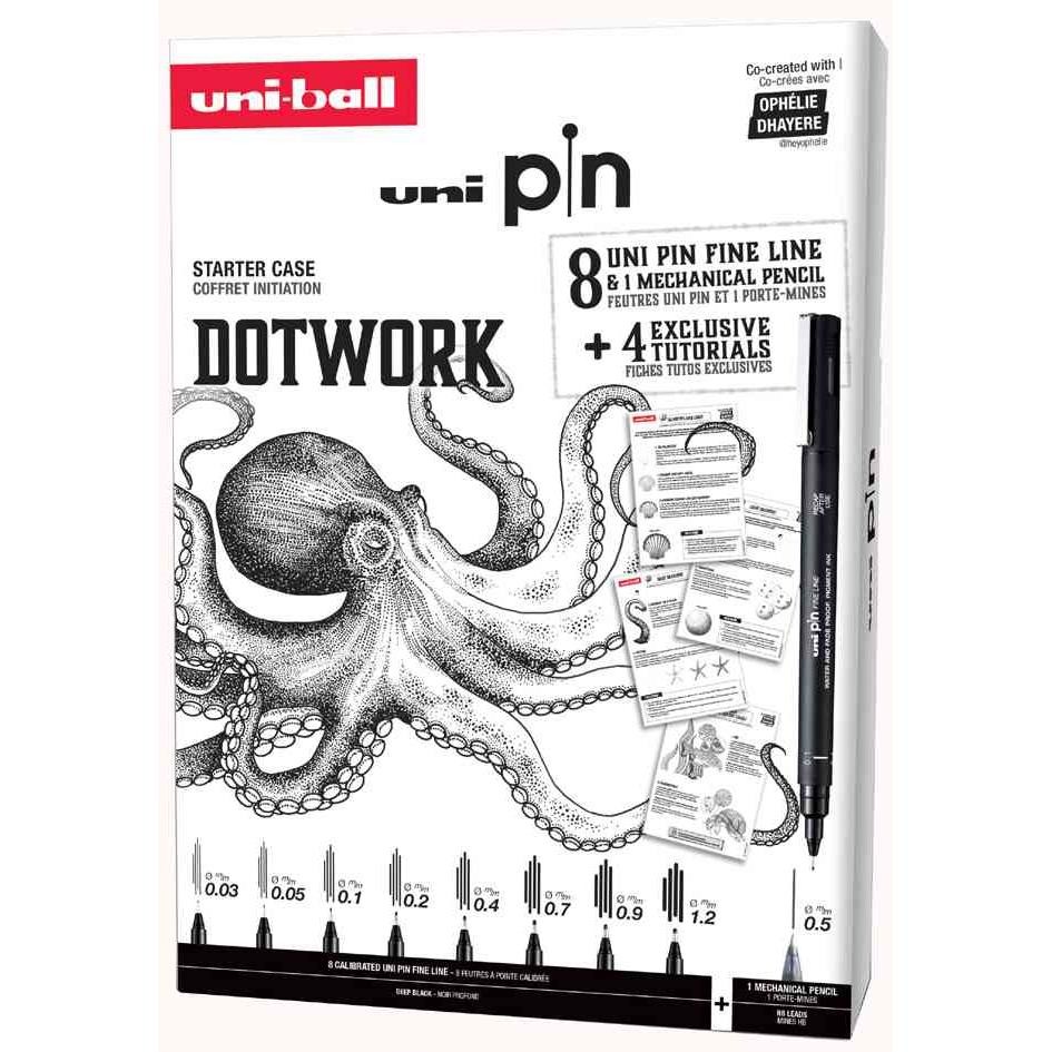 Coffret d'initiation uni pin DOTWORK 9 pièces noir uni-ball