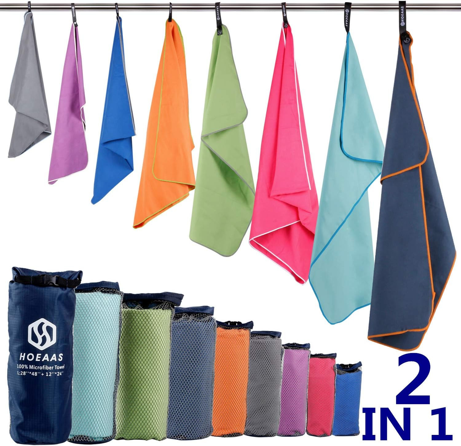 2 Pack Microfiber Camping Towels, Quick Dry Towel, Super Abs