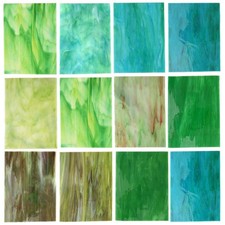 10 Stained Glass Sheets Pack, 4x6" Cathedral Mosaic Tiles for Crafts, Green Mix