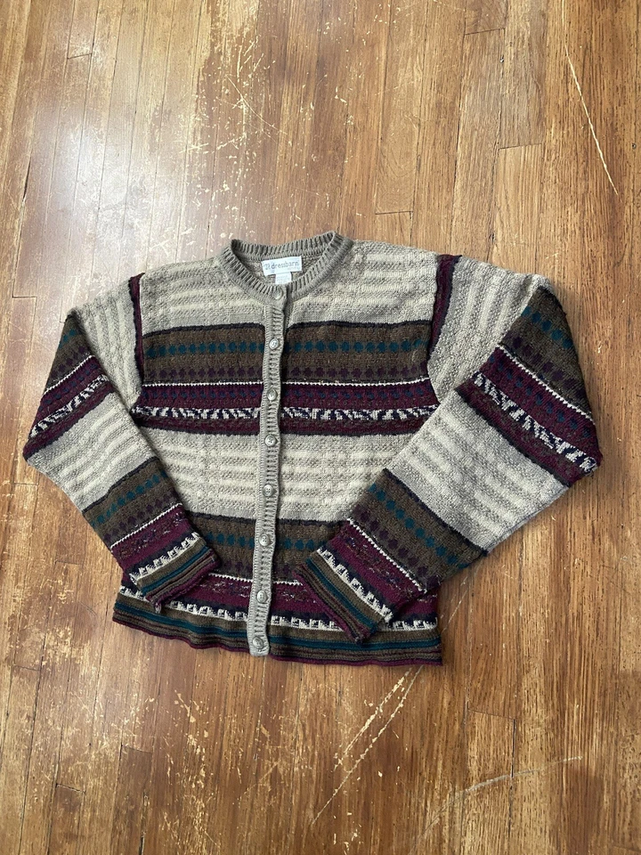 Cárdigan tejido multicolor a rayas tejido 3D DressBarn suéter pequeño grande vintage Foto 4 de 4