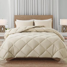 Decroom Lightweight King Comforter Set with 2 Pillow Sham - 3 King, Beige