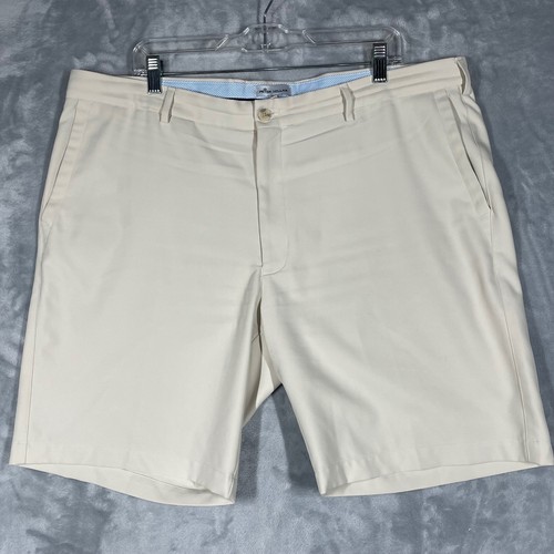 Peter Millar Mens Golf Shorts Beige Flat Front Chino Stretch Size 40