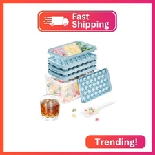 Optish 3 Pack Ice Trays for Freezer, 99 PCS Ice Cube Tray with Lid and Bin, Roun