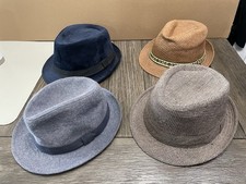 Lot Of 4 Mens Short Brim Fedora Linen-Velvet Panama Sun Hats Aldo 21 Men DNY