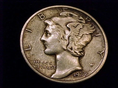 1938-D  Mercury Dime, Very Fine Grade.