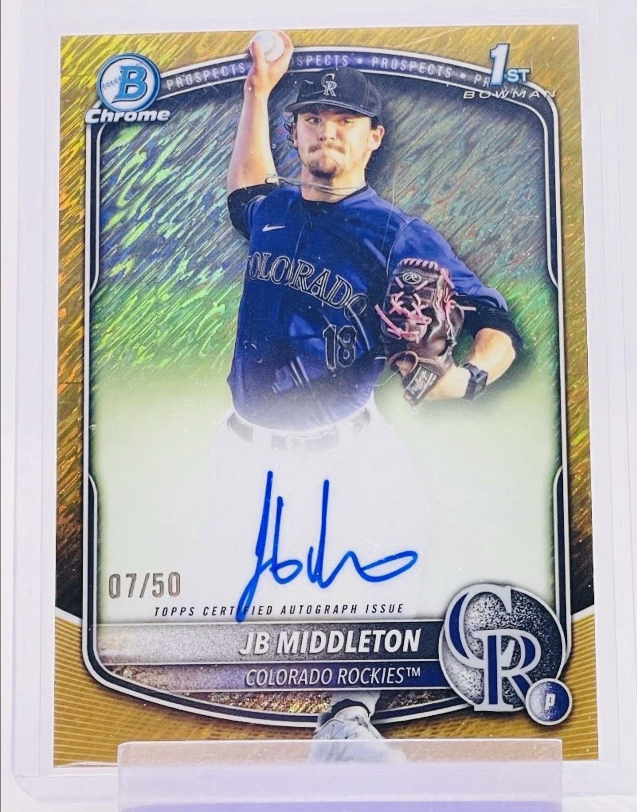 JB Middleton 2025 Bowman Draft 1st Chrome Gold Shimmer Refractor Auto 7/50!