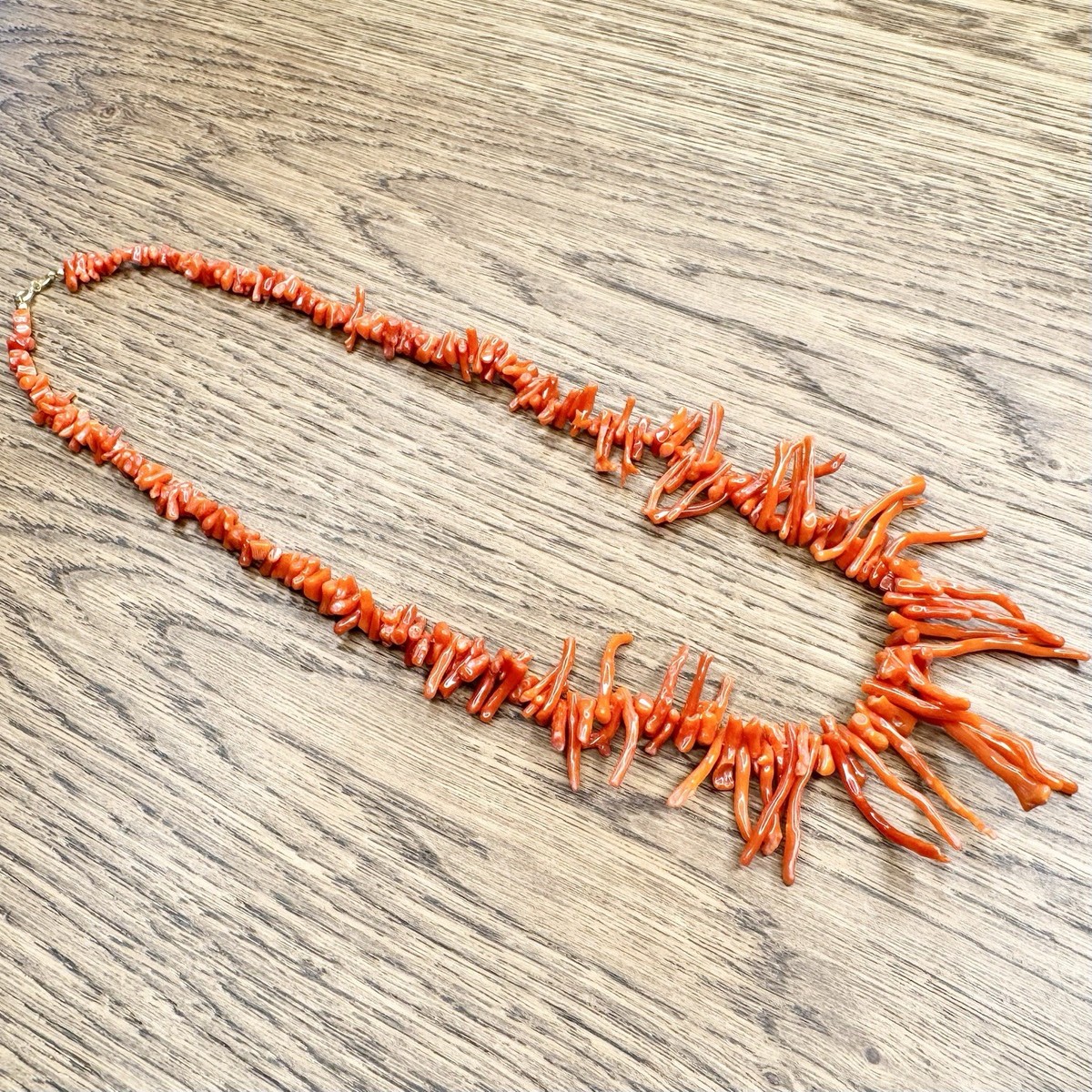 Vtg Italian Mediterranean Genuine Undyed Red Coral Branch Necklace 14K Clasp View 4