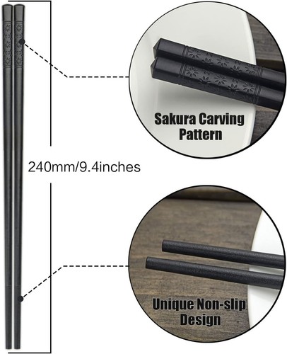 Elegant Black Fiberglass Chopsticks: 5 Pairs, 9.4 Inch Non-Slip Ideal for Sushi - Picture 5 of 9