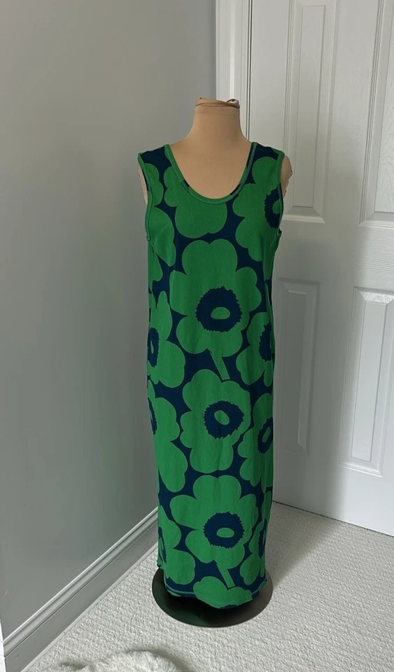 Marimekko Simpukka Unikko Ribbed Jersey Dress Green Navy size XXL NWT - Image 2 of 4