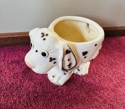 Vintage  Ceramic Pottery Dalmation Dog Planter Maker Mark M.