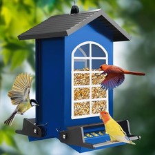 Bird Feeder Squirrel Proof Metal Hanging for Outdoor Wild Seed, Blue
