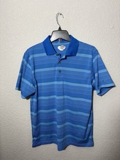 Grand Slam Men  s Large Slim Fit Golf Polo Shirt Blue Striped Performance