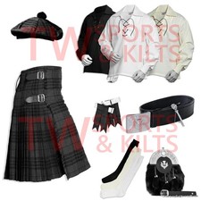 Scottish Men's Outfit Grey Watch Tartan Kilt Set - 10 Pieces Kilt Accessories