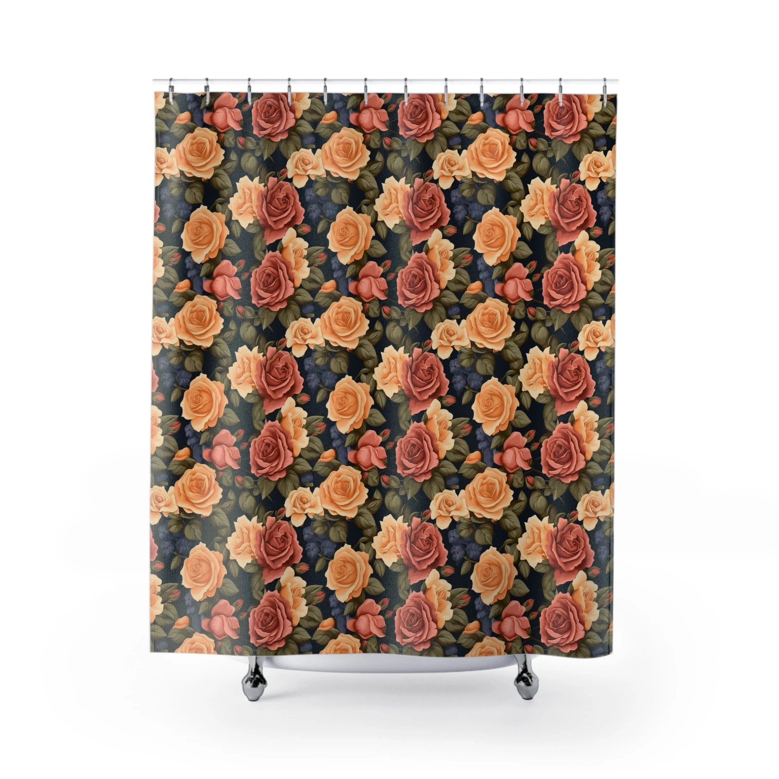 Vintage Rose Pattern Shower Curtain, Floral Bathroom Decor
