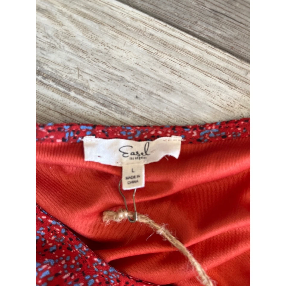 Blusa cavalete vermelha azul estampa floral babado em camadas manga longa chiffon G - Imagem 3 de 3