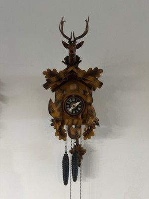 Vintage German Black Forest Hunting Cuckoo Clock Regula 25 Stag Deer Working