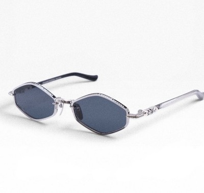 Chrome Hearts NIP SLIP Real Diamond Silver Geometric Sunglasses Black Lens