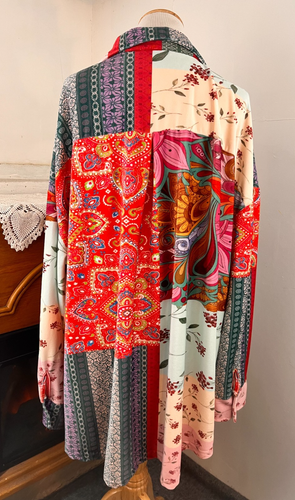 Lily By Firmiana Tunic Velour Patchwork W/Side Pockets Button Front Top ~ 4XL - Picture 4 of 8
