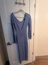 Fashion Nova Blue Knit Long Sleeve V-Neck Maxi Dress Size S
