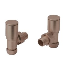Angled Radiator Valve Pair Brushed Copper Bronze 1/2 BSP Manual Modern Round