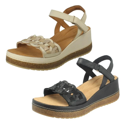 Donna Clarks pelle Intrecciata Zeppa Open Toe Sandali Estivi: Kassanda Barrette