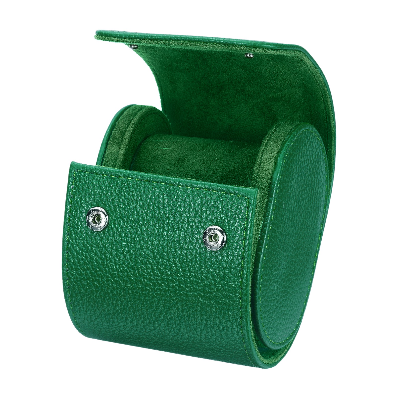 Watch Roll Travel Case Single Slot Leather Cases Textured Green