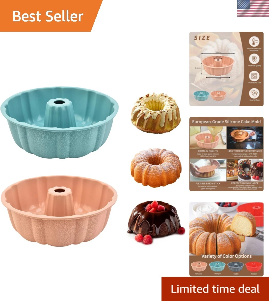 2 Pack Silicone Cake Pan Nonstick,10 Inch, Silicone Cake Molds,Pound Cake Pan...