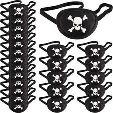 24 Pack Black Pirate Eye Patches for Costume Parties, Soft Fabric Skull Capta...