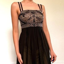 Sue Wong Black and Gold Lace Beaded Maxi Dress