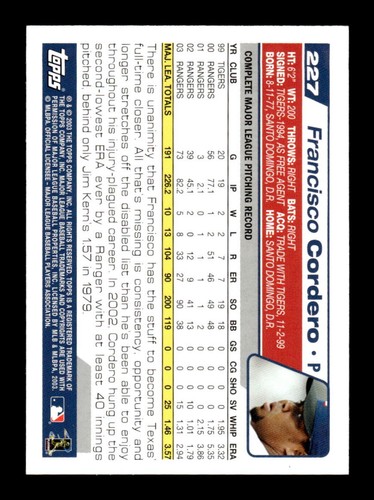 2004 Topps Francisco Cordero #227 - Picture 2 of 2