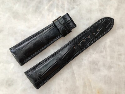 22mm/18mm Black Alligator Crocodile Embossed Leather Watch Strap Band