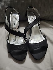 Nina New York Heels Pump Black Strappy Open Toe Glitter Black Size 7