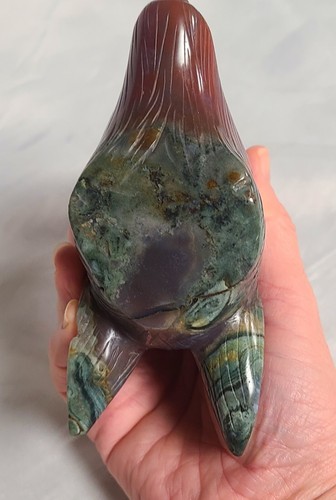 RARE 5" Red Flame & Green Moss Agate Geode Druzy WOLF Head Skull Crystal Carving - Picture 19 of 24