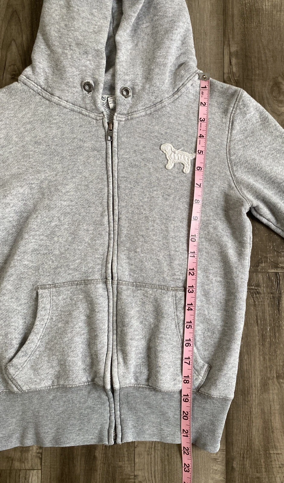 UNDERCOVER Felpa con cappuccio Victorias Secret ROSA full zip posteriore grafica grigia taglia small