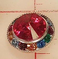 5 Multi Colored Rainbow Rhinestone Shank Buttons True Red Acrylic 7/8" 22mm