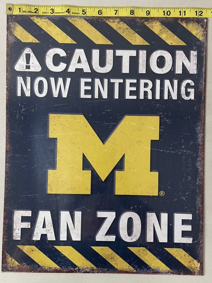 Michigan Wolverines NCAA Caution Fan Zone Tin Sign Bar Man Cave Décor 16 X 12.5 - Image 2 of 4