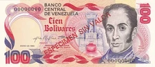 1980 Venezuela 100 Bolivares Specimen P-59s UNC comm. 150 Years Bolivar's death