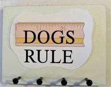 Pet Friendly Wall Mounted Keychain & Leash Holder Rack with saying -"DOGS RULE" 