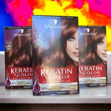 Schwarzkopf Keratin Color 5.6 Warm Mahogany 3 pack Permanent Hair Color Dye NEW