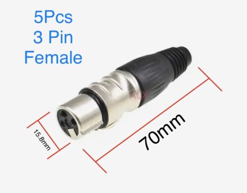 3 Pin XLR 16mm DIY Canon Plug Female Microphone Audio Cable Plug Connectors 5pcs - Picture 1 of 7