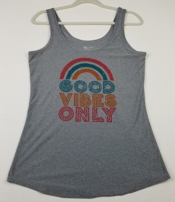 No Boundaries Tank Top Women s Juniors XL 15 17 Gray Good Vibes Sleeveless Tee