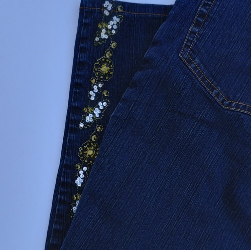 westport womens jeans Retro Sequin Embroidered Embellishments Dark Denim - 第 3/3 張圖片