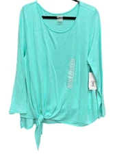 ZX Platinum Women XXL Flow Knotted Top Long Sleeve Blouse Jade Green Shirt